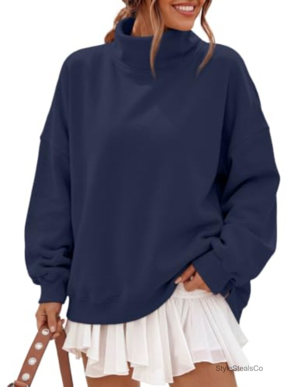 Women's Fleece Oversized Mock Neck Sweatshirt with Pockets